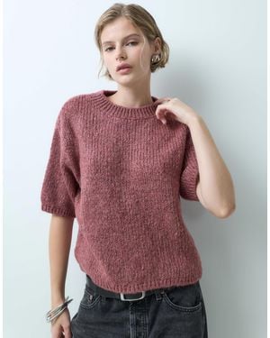 Jdy Short Sleeve Knitted Sweater - Red