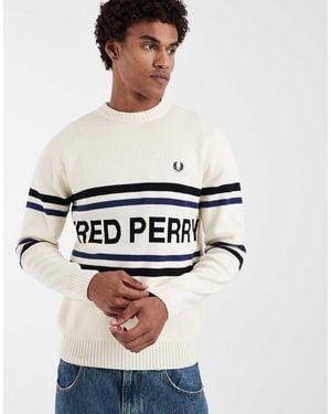 Fred Perry Stripe Logo Graphic Knit Jumper - White