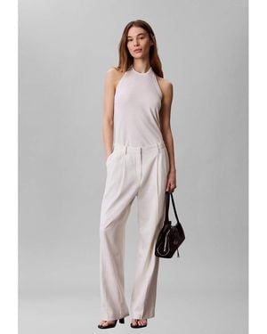Calvin Klein Linen Blend Wide Leg Trousers - Grey