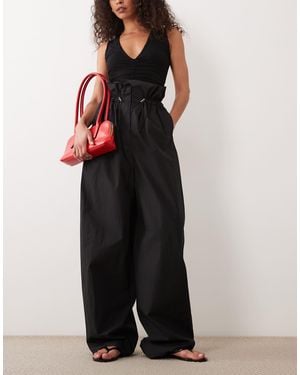 ARKET High Paper Bag Waist Cotton Pants - Black