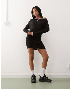 Weekday Off Shoulder Long Sleeve Mini Dress - Black