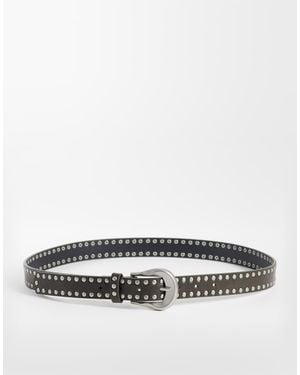 ASOS Wave Molten Buckle Studded Faux Leather Belt - White