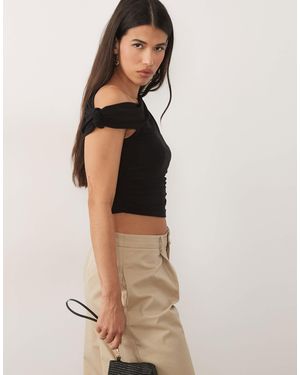 ASOS Slinky Knot Shoulder Top With Asymmetric Hem - Black