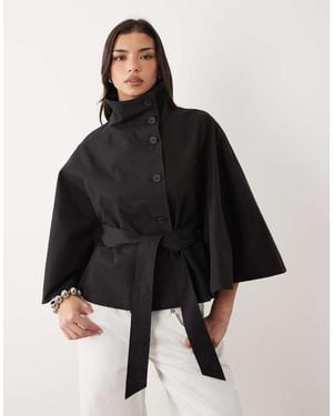 Gina Tricot Short Cape Trench Jacket - Black
