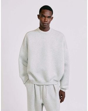Pull&Bear Interlock Round Neck Sweatshirt - White