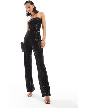 Pieces High Waisted Straight Leg Sequin Trouser Mix & Match Set - Blue