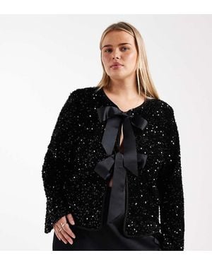 ONLY Sequin Velvet Tie Front Top - Black