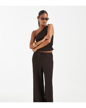 Only Petite Pantalones De Talle Alto Con Textura Arrugada En Oscuro, Conjunto - Blanco