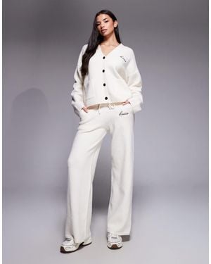 Kaiia Wool Feel Knitted Embroidered Logo Wide Leg Pants - Gray