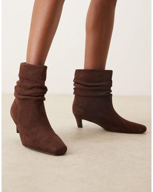 Glamorous Kitten Heel Ruched Mid Ankle Boots - Natural