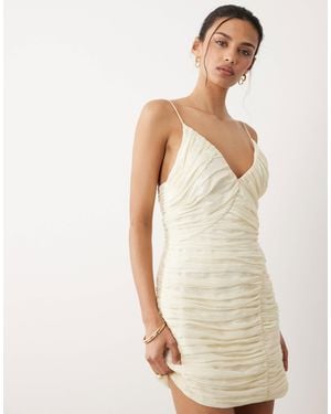 Mango – gerafftes minikleid - Weiß