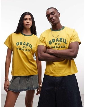 Reclaimed Vintage Unisex Ringer With Slogan - Yellow