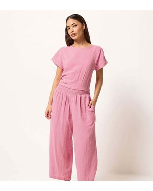 PixieGirl Petite Lace Up Cheesecloth Top - Pink