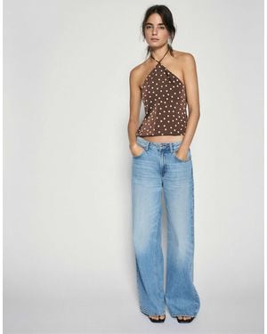 Pull&Bear Satin-halterneck-top mit braunen punkten - Blau