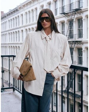 Lioness Exclusive Chelsea Cotton Blend Oversized Shoulder Pad Detail Shirt With Tie - Grey
