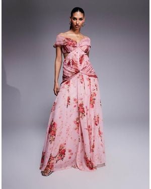 ASOS Printed Organza And Chiffon Maxi Dress - Pink