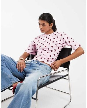 Pieces Ruched Waist Polka Dot Jersey Top - White