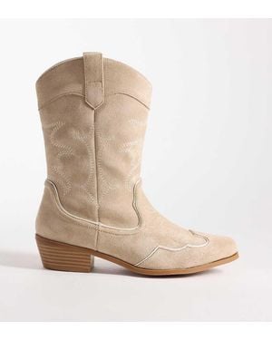 Glamorous Low Ankle Cowboy Boots - Natural