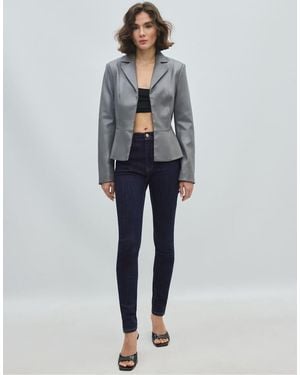 Stradivarius Fitted Leather Effect Peplum Blazer - Blue