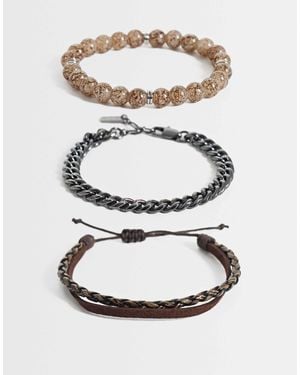 ASOS 4er-pack armband mit hellbrauner perlenkette und kunstlederriemen - Weiß