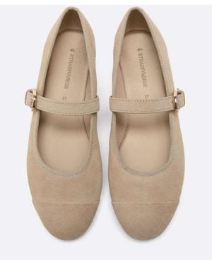 Stradivarius Leather Toecap Ballerina Flats - Natural