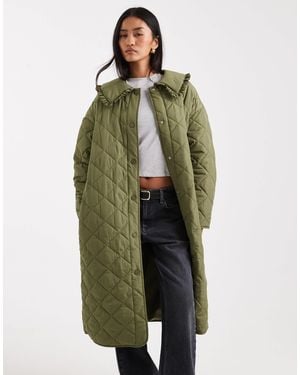 Miss Selfridge Quilted Liner Maxi Coat - Green