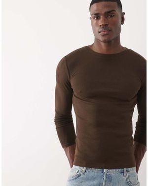 ASOS Maglietta Basic Attillata A Maniche Lunghe A Coste - Marrone