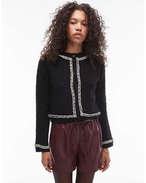 Mango Contrast Trim Knitted Cardigan - Black