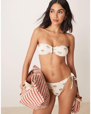 Stradivarius Bandeau Bikini Top With Palm Tree Print - Brown