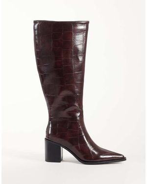 Glamorous Pointed Toe Block Heeled Knee Boots - Brown