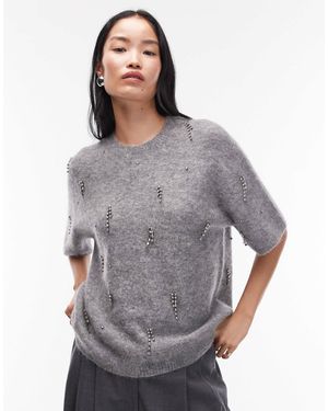 ARKET Alpaca And Wool Blend Knitted Diamonte T-shirt - Gray