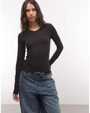 Monki V-neck Long Sleeve Top - Blue