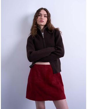 TOPSHOP Minifalda De Ante Auténtico De (Parte De Un Conjunto)-Rojo