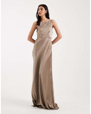 Six Stories Bridesmaids Satin Cowl Back Maxi Dress - Natural