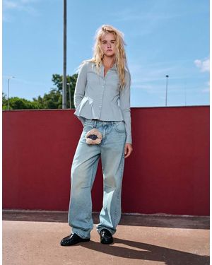 Pull&Bear Barrel Jeans Met Detail Langs De Zijnaden - Wit