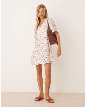 Jdy Short Sleeve Flower Print Mini Dress - Natural
