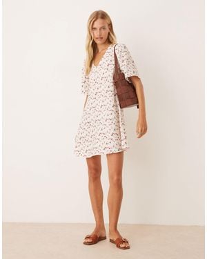 Jdy Short Sleeve Flower Print Mini Dress - Natural
