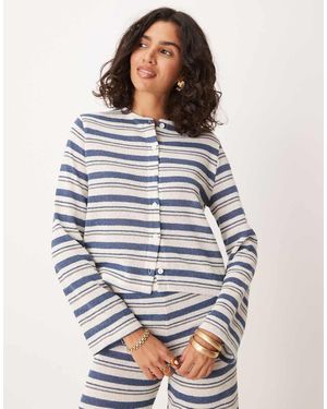 ASOS Long Sleeve Cut And Sew Stripe Through Co Ord Top - Blue
