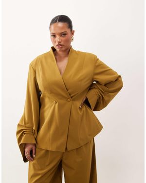 ASOS Curve Blazer With Pleated Sleeve Detail - Natural