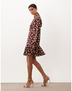 Sister Jane Illume Exclusive High Neck Balloon Sleeve Ruffle Drop Hem Mini Dress - Red