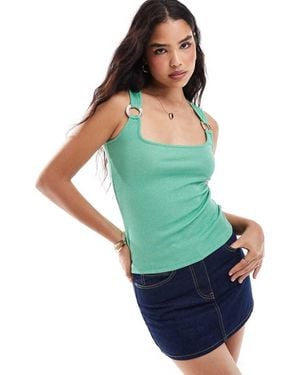 Morgan Ribbed Gold Ring Strap Detail Top - Green