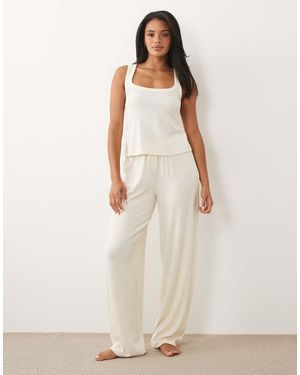 ASOS Pantalones De Pernera Ancha De Canalé Mix & Match-Blanco - Neutro