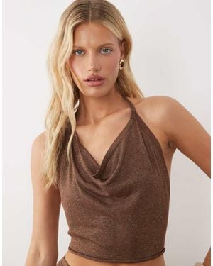 Miss Selfridge Glitter Knit Halterneck Top - Brown