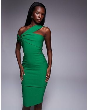 Vesper Bardot Twist Strap Boycon Midi Dress - Green