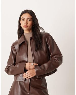 ASOS Tailored Faux Leather Zip Front Cropped Blazer Co-Ord - Brown
