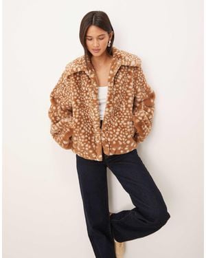 Threadbare Faux Fur Jacket With Oversized Collar - Blue