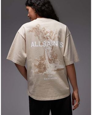 AllSaints Guardian Amelie Graphic Logo T-Shirt With Back Print - Brown