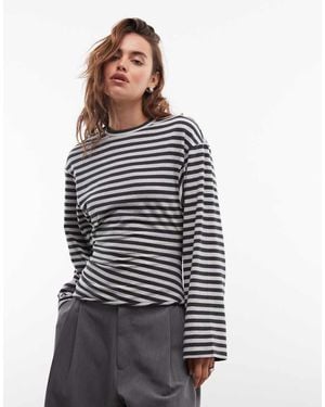 Weekday Cinched Waist Long Sleeve T-shirt - White