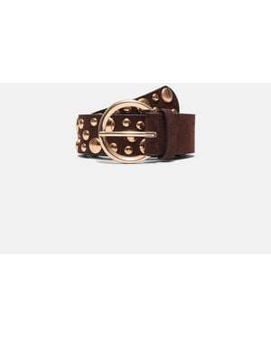 Stradivarius Belt With Multi Irregular Studs - Brown