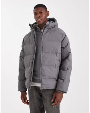Jack & Jones Thick Puffer Jacket With Hood - Gray
